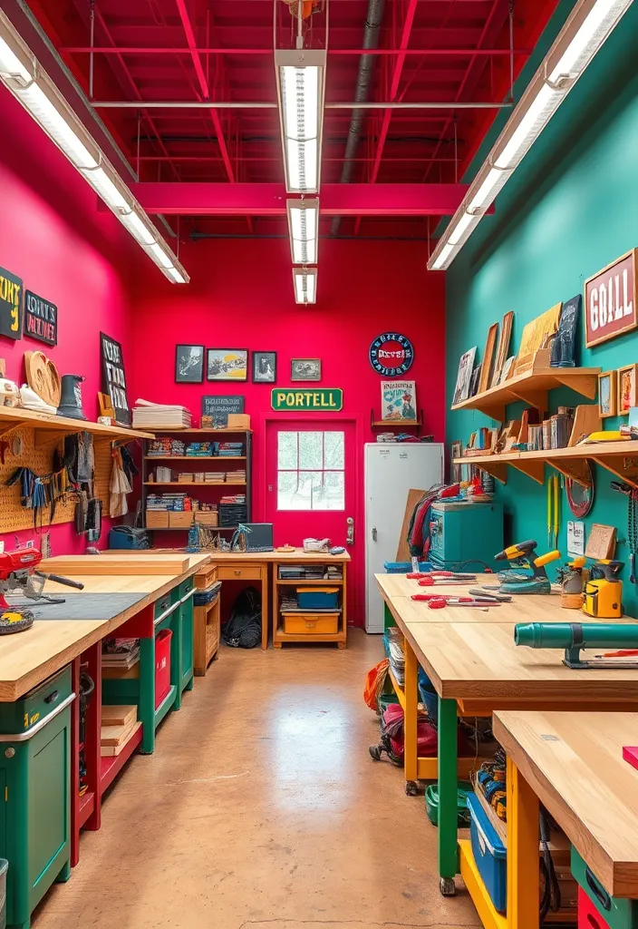 20 Woodworking Shop Layout Ideas That Will Revolutionize Your Workspace! - 12. The Colorful Workspace