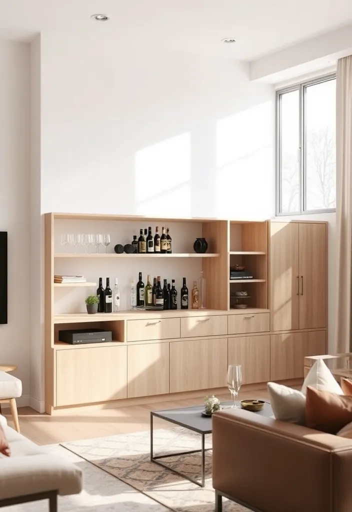 19 Built-In Bar in Living Room Ideas That Will Transform Your Space! - 1. Minimalist Magic