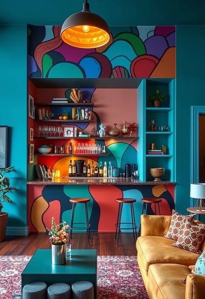 19 Built-In Bar in Living Room Ideas That Will Transform Your Space! - 11. Artistic Flair