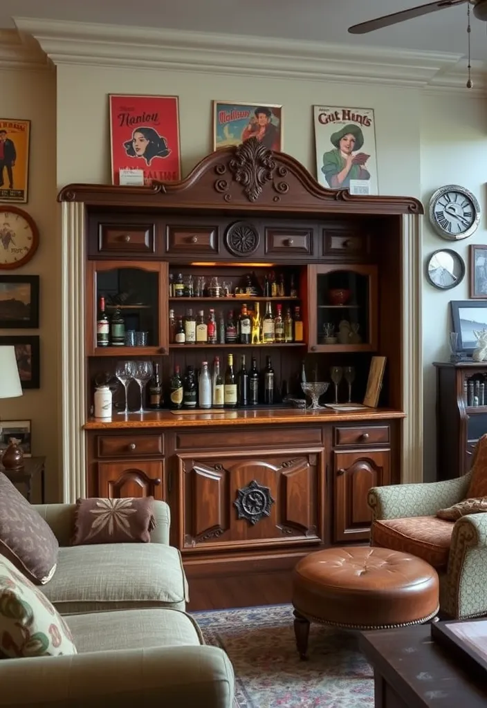 19 Built-In Bar in Living Room Ideas That Will Transform Your Space! - 8. Vintage Vibe