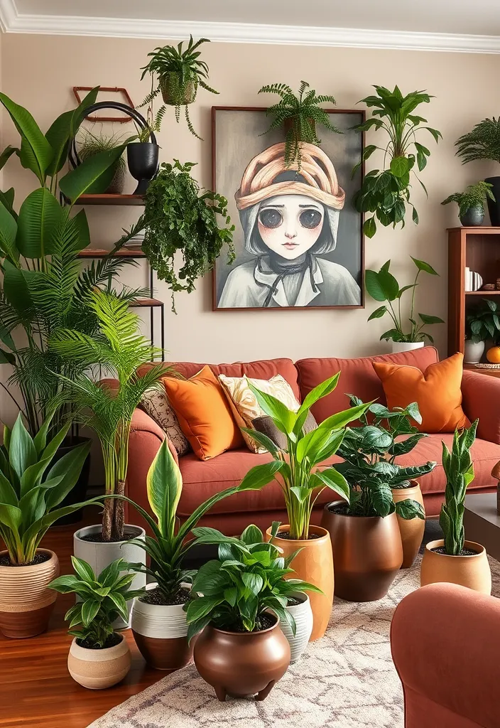19 Dark Earthy Living Room Ideas That'll Make You Feel Right at Home! - 11. Indoor Plants Galore