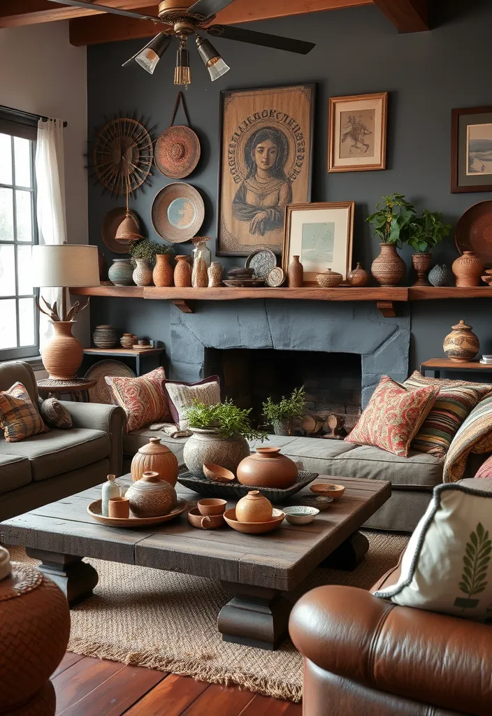 19 Dark Earthy Living Room Ideas That'll Make You Feel Right at Home! - 12. Eclectic Accessories