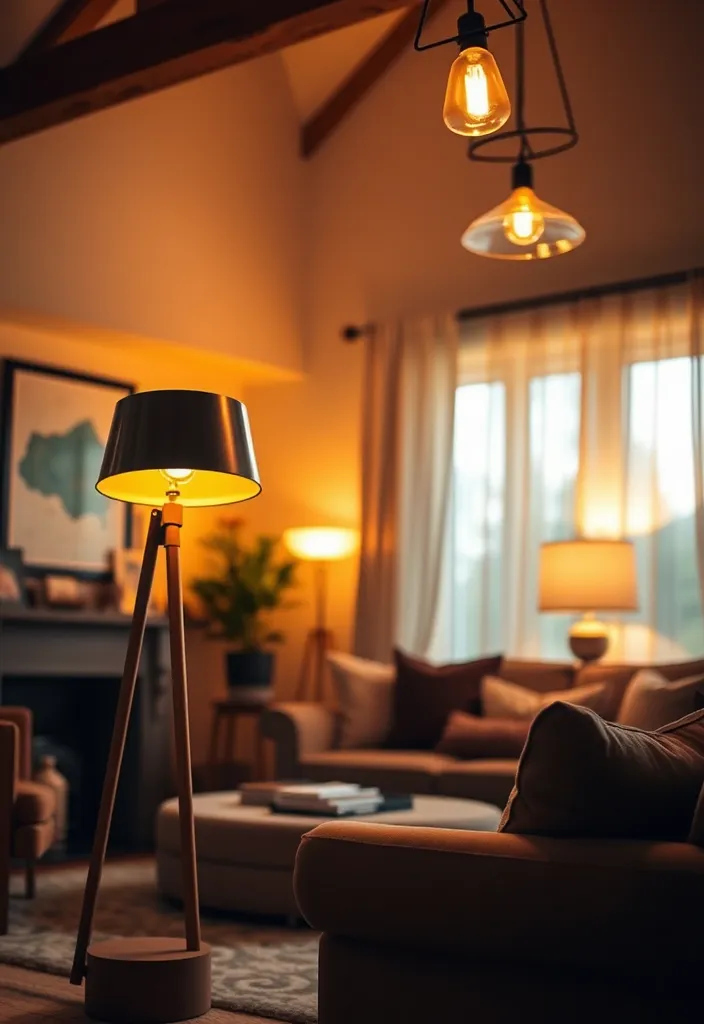 19 Dark Earthy Living Room Ideas That'll Make You Feel Right at Home! - 4. Warm Lighting