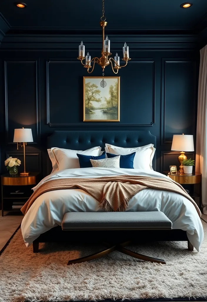 19 Dark and Moody Bedroom Ideas That Will Make You Want to Hibernate! - 1. Midnight Blue Oasis