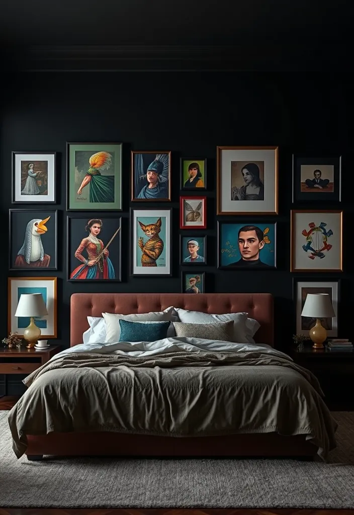 19 Dark and Moody Bedroom Ideas That Will Make You Want to Hibernate! - 11. Artful Accents