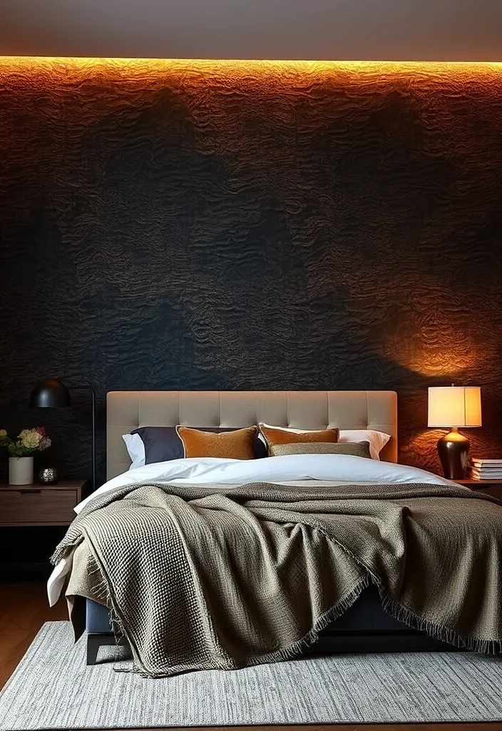 19 Dark and Moody Bedroom Ideas That Will Make You Want to Hibernate! - 13. Textured Walls
