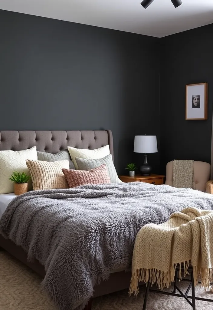19 Dark and Moody Bedroom Ideas That Will Make You Want to Hibernate! - 2. Charcoal and Textures