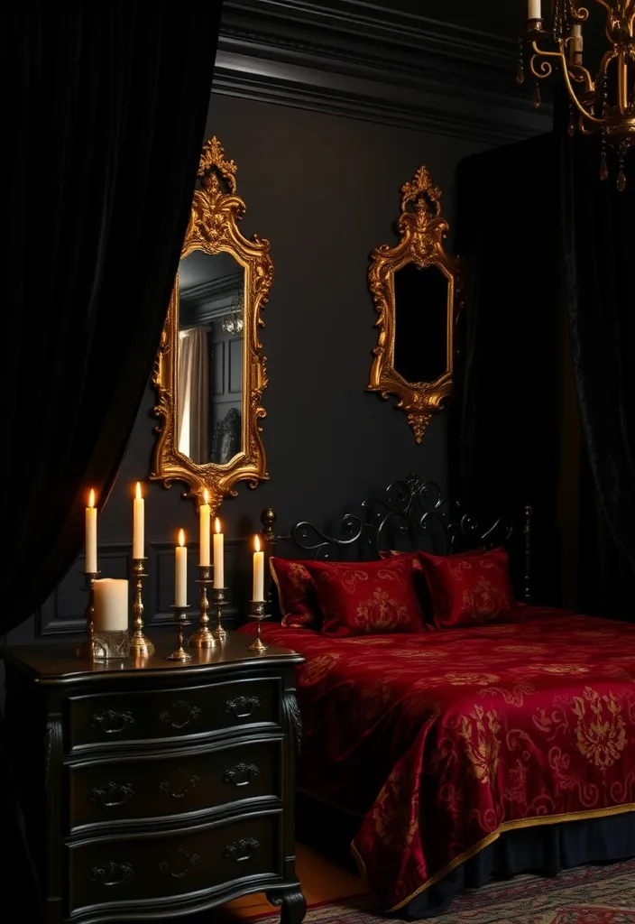 19 Dark and Moody Bedroom Ideas That Will Make You Want to Hibernate! - 5. Gothic Glamour
