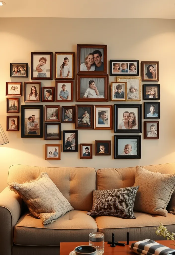 19 Large Wall Behind Couch Decor Ideas That’ll Transform Your Living Room! - 10. Family Photo Collage