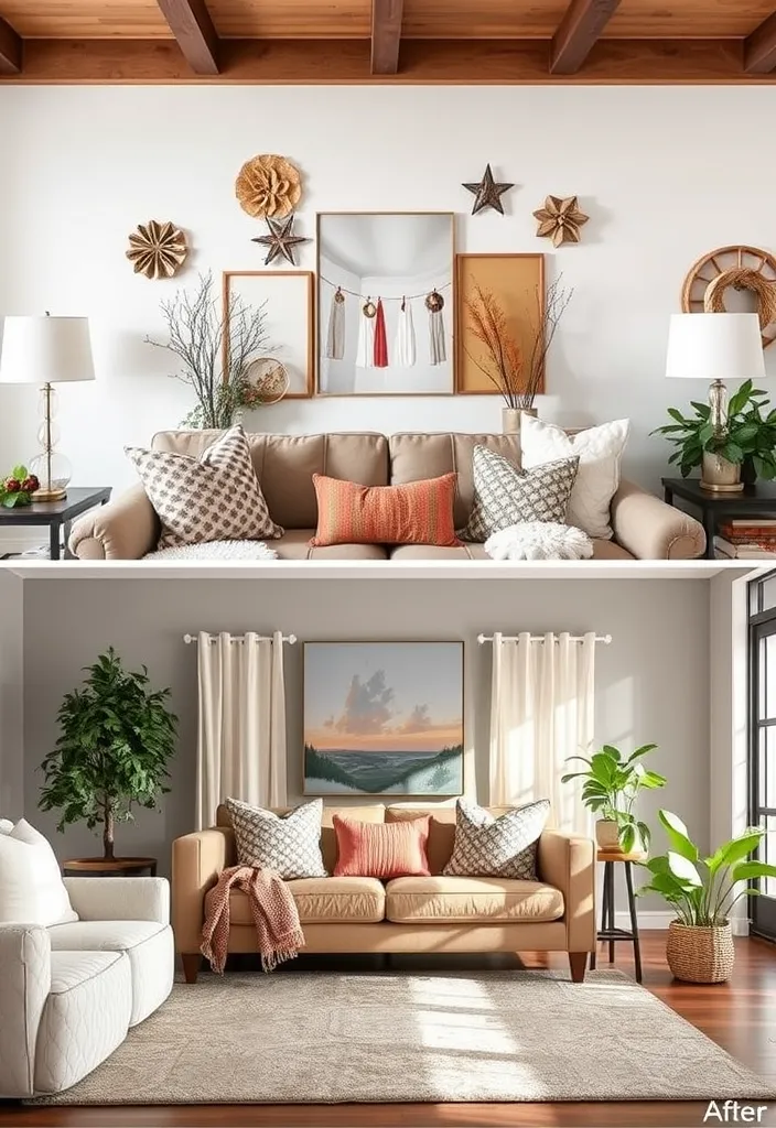 19 Large Wall Behind Couch Decor Ideas That’ll Transform Your Living Room! - 12. Seasonal Decor Switch-Up