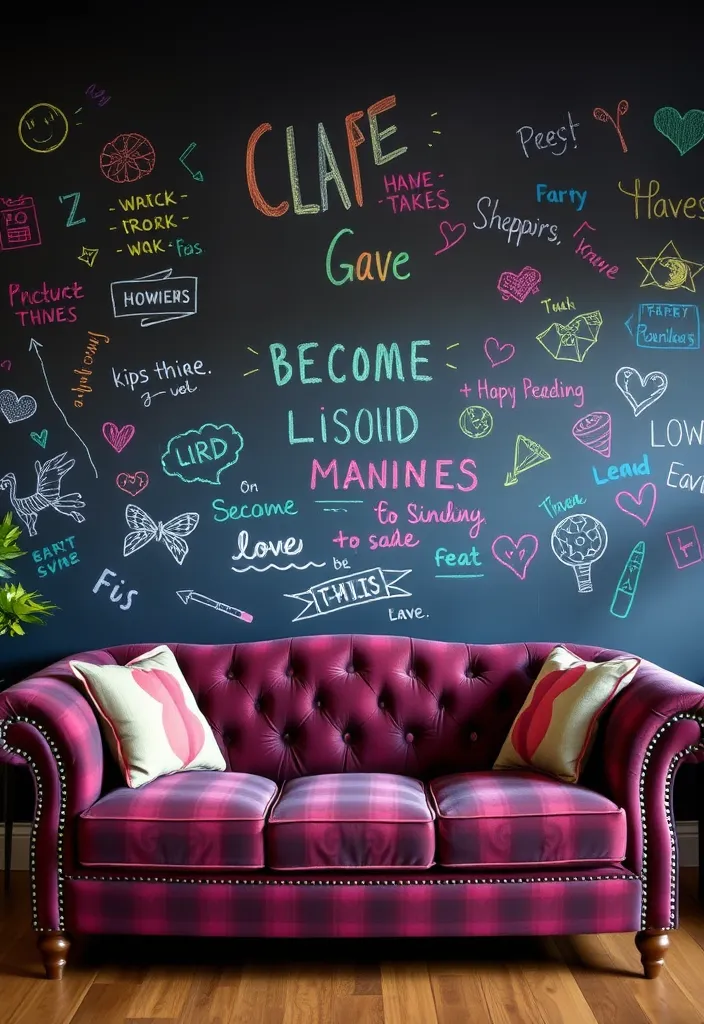 19 Large Wall Behind Couch Decor Ideas That’ll Transform Your Living Room! - 15. Chalkboard Wall