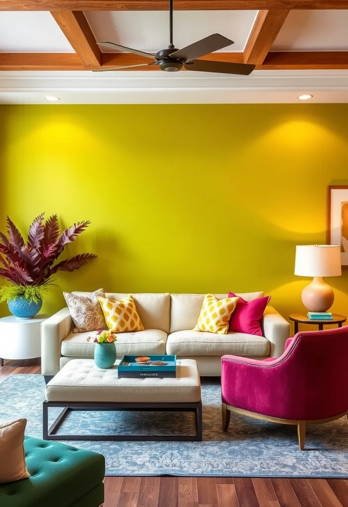 19 Large Wall Behind Couch Decor Ideas That’ll Transform Your Living Room! - 18. Colorful Accent Wall