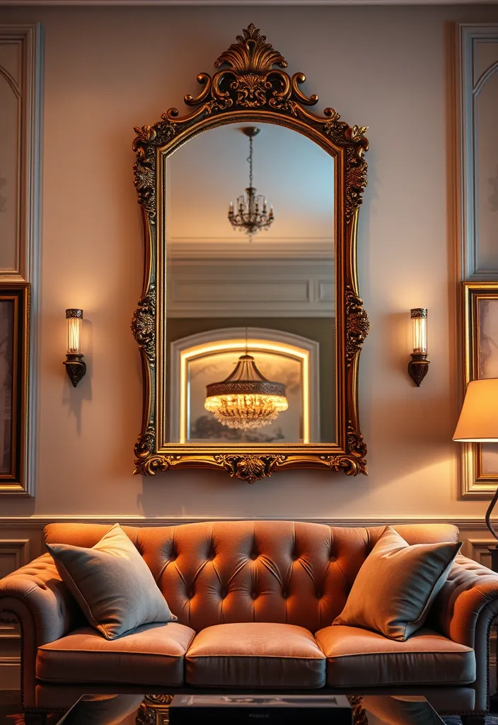19 Large Wall Behind Couch Decor Ideas That’ll Transform Your Living Room! - 2. Bold Statement Mirror