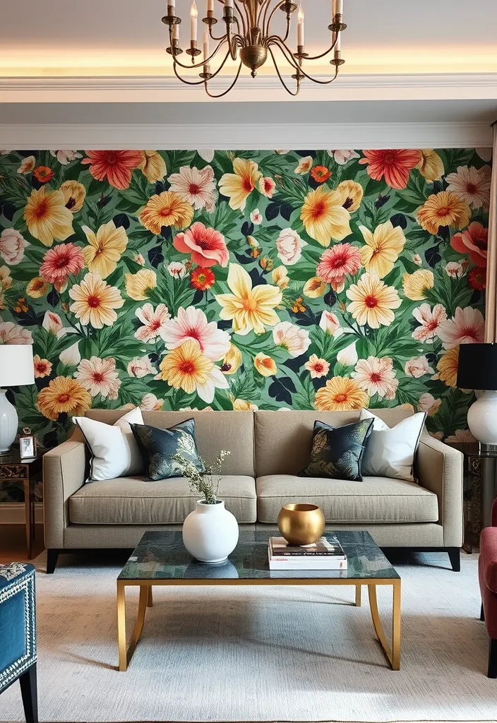 19 Large Wall Behind Couch Decor Ideas That’ll Transform Your Living Room! - 6. Bold Wallpaper