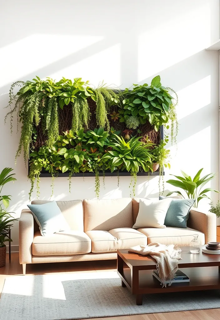 19 Large Wall Behind Couch Decor Ideas That’ll Transform Your Living Room! - 7. Vertical Garden