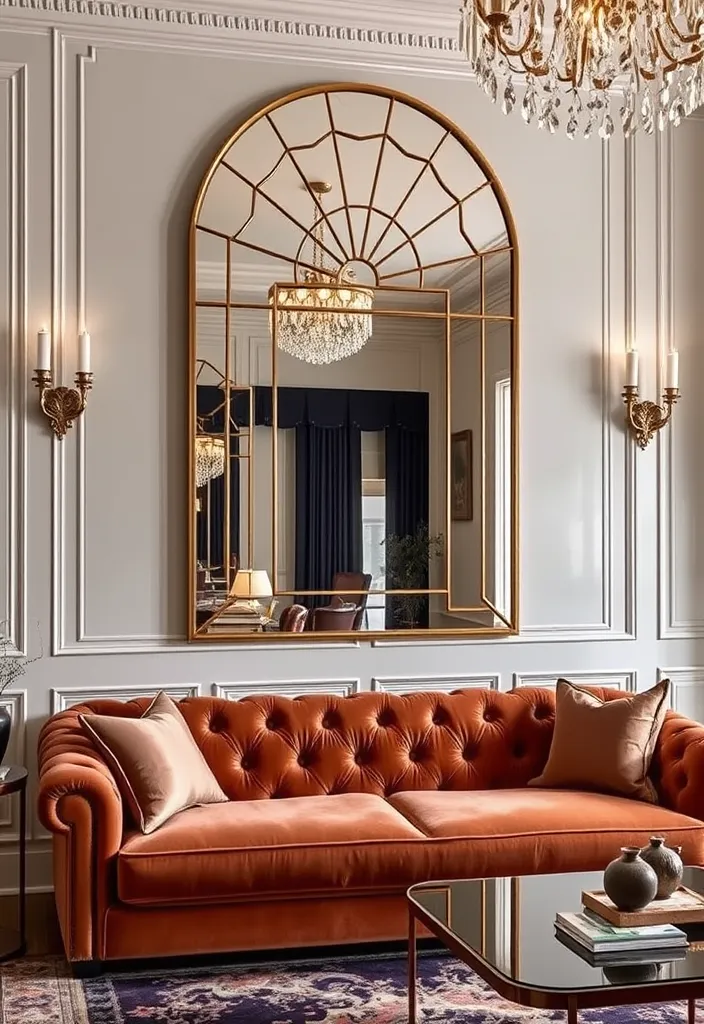 19 Large Wall Behind Couch Decor Ideas That’ll Transform Your Living Room! - 8. Art Deco Style