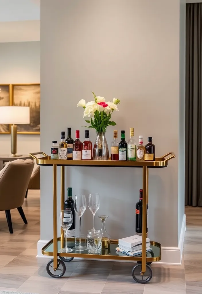 19 Open Space Living Room and Kitchen Ideas That Will Transform Your Home! - 11. Elegant Bar Cart