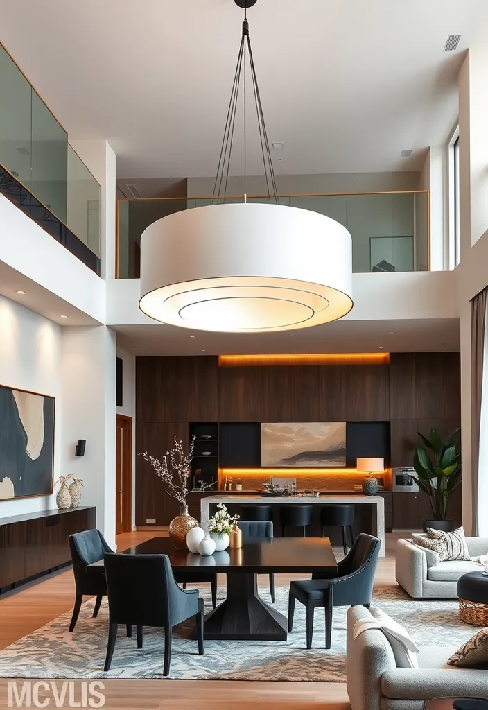 19 Open Space Living Room and Kitchen Ideas That Will Transform Your Home! - 13. Statement Lighting Fixtures