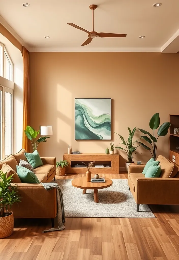 20 Brown and Green Living Room Ideas That'll Transform Your Space! - 15. Warm Neutrals with Brown and Green