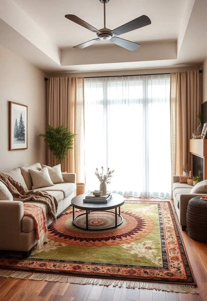 20 Brown and Green Living Room Ideas That'll Transform Your Space! - 18. Layered Rugs for Depth