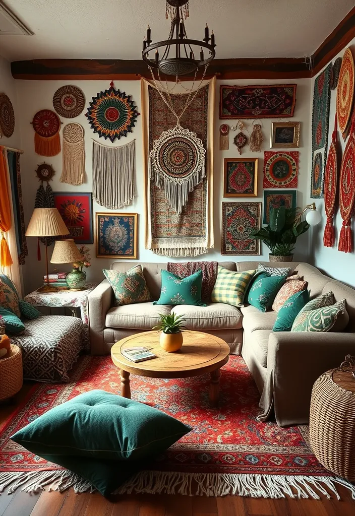 20 Brown and Green Living Room Ideas That'll Transform Your Space! - 4. Bohemian Vibes with Eclectic Patterns