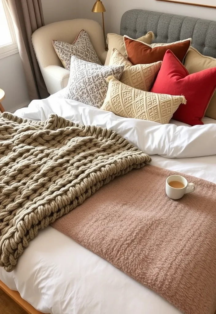 20 Cozy Bedroom Inspirations That'll Make You Want to Hibernate! - 1. Layered Textures for Ultimate Comfort