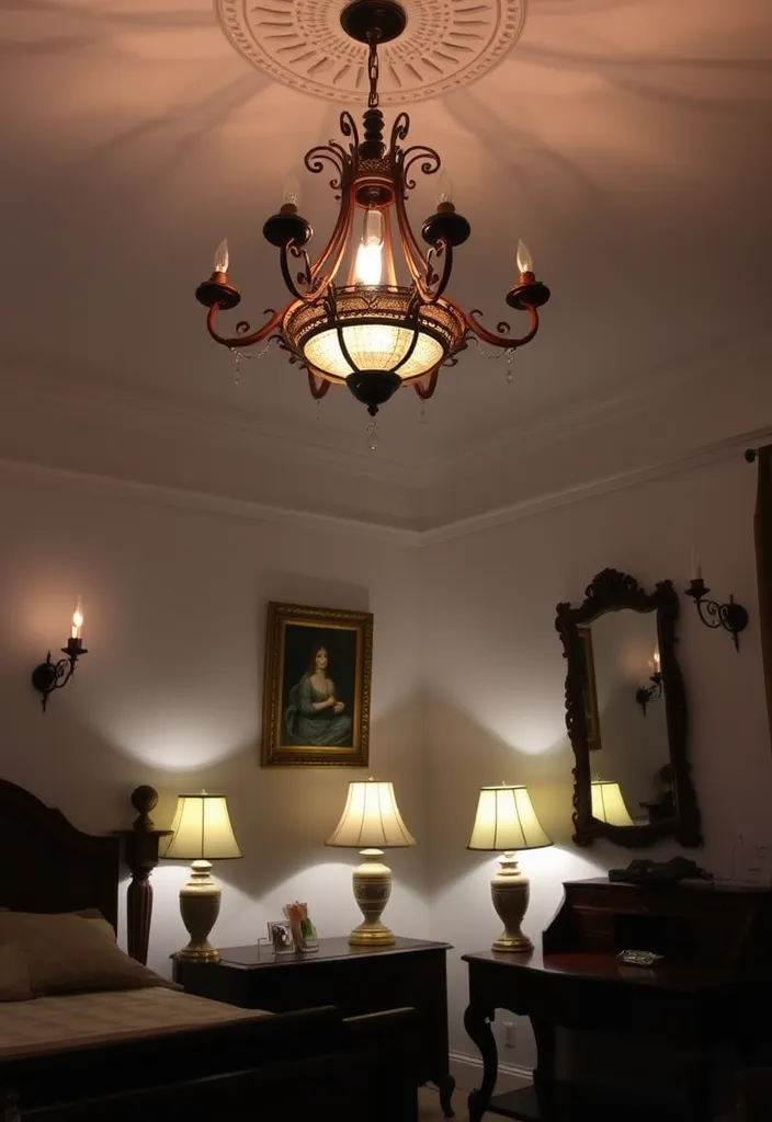 20 Dark Academia Bedroom Aesthetic Ideas That'll Make You Feel Like You're in a Novel! - 13. Elegant Lighting Fixtures