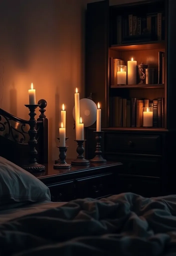 20 Dark Academia Bedroom Aesthetic Ideas That'll Make You Feel Like You're in a Novel! - 7. Candlelit Ambiance