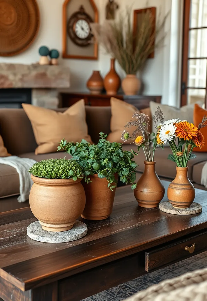 20 Dark Cottage Decor Living Room Ideas That'll Make You Feel Right at Home! - 10. Earthy Accents