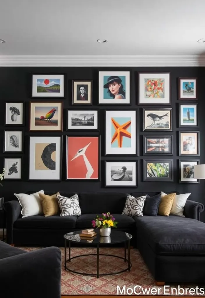 20 Dark Cottage Decor Living Room Ideas That'll Make You Feel Right at Home! - 11. Artistic Wall Decor