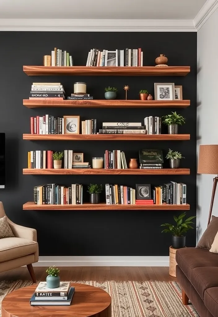 20 Dark Cottage Decor Living Room Ideas That'll Make You Feel Right at Home! - 9. Rustic Shelving