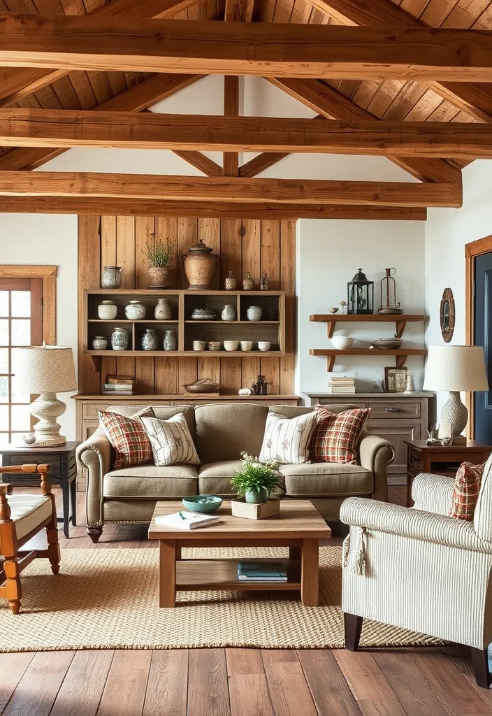 20 Modern Classic Living Room Ideas That'll Make You Rethink Your Space! - 10. Rustic Charm with Farmhouse Style