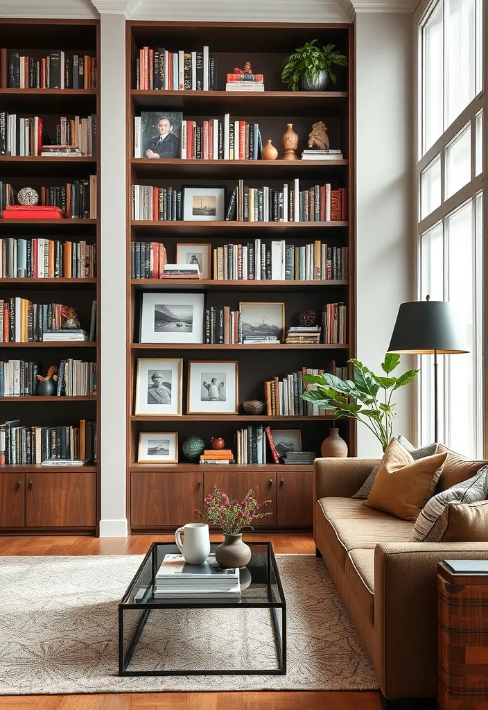 20 Modern Classic Living Room Ideas That'll Make You Rethink Your Space! - 17. Curated Bookshelves as Focal Points