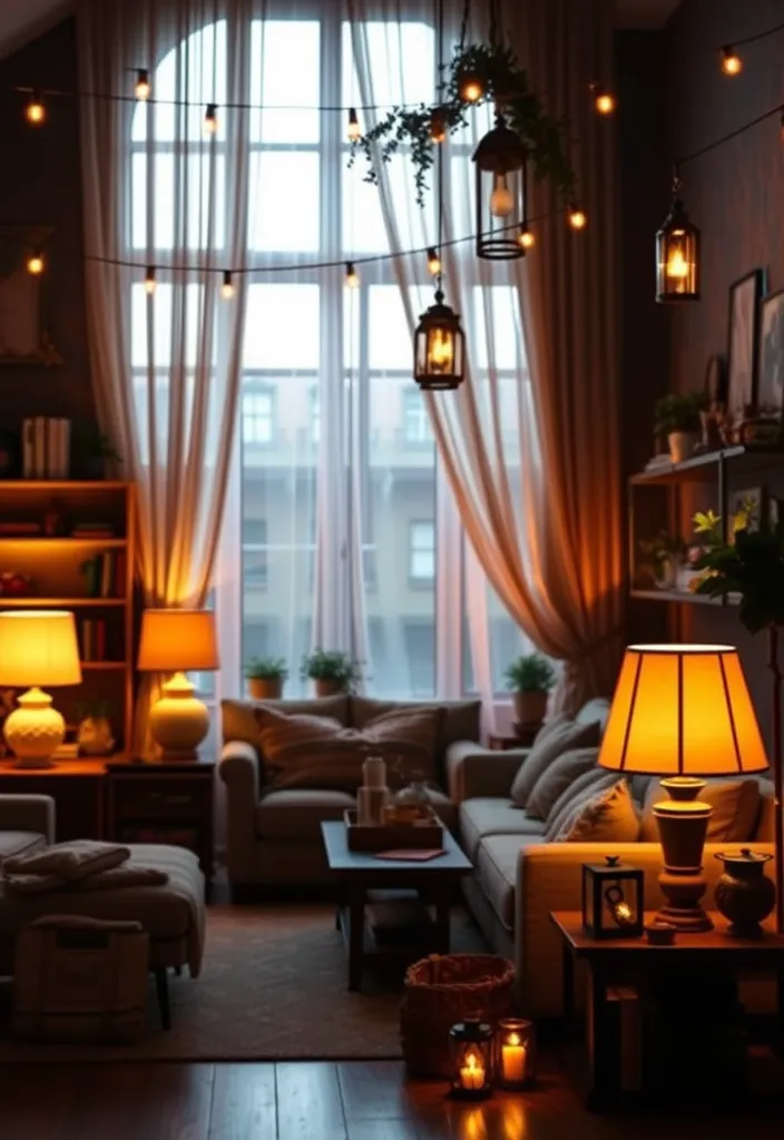 20 Primitive Living Room Ideas That Will Make You Feel Right at Home! - 10. Warm Lighting Choices