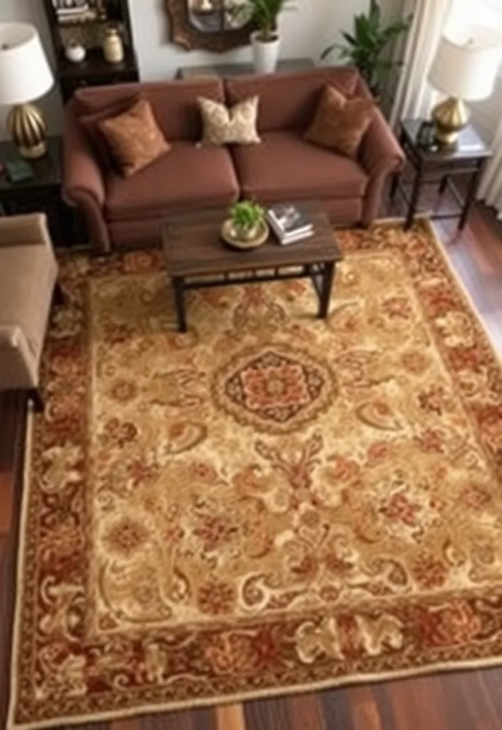 20 Primitive Living Room Ideas That Will Make You Feel Right at Home! - 13. Create a Focal Point with a Rug