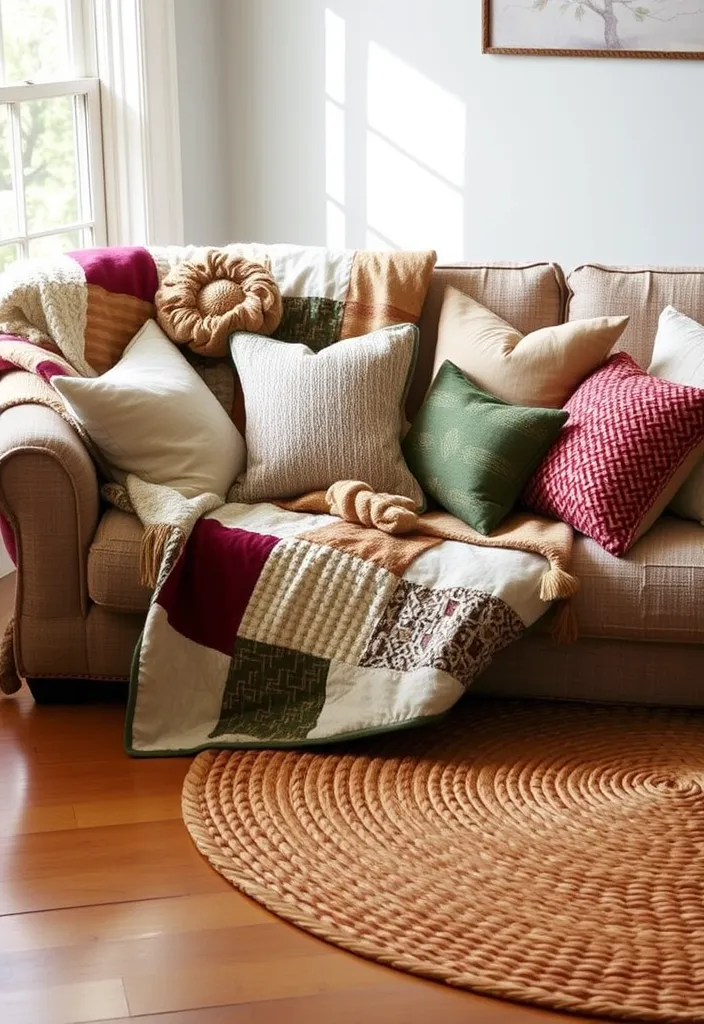 20 Primitive Living Room Ideas That Will Make You Feel Right at Home! - 2. Layered Textiles for Cozy Comfort