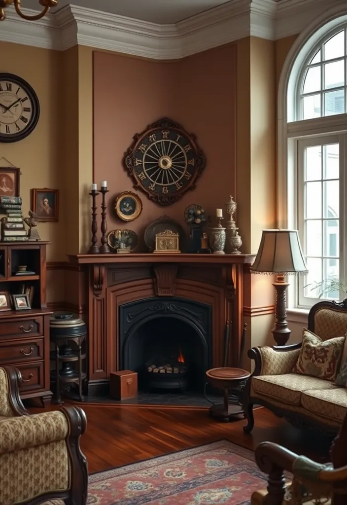 21 Corner Fireplace Living Room Layout Ideas That Will Make You Want to Snuggle Up! - 12. Vintage Charm