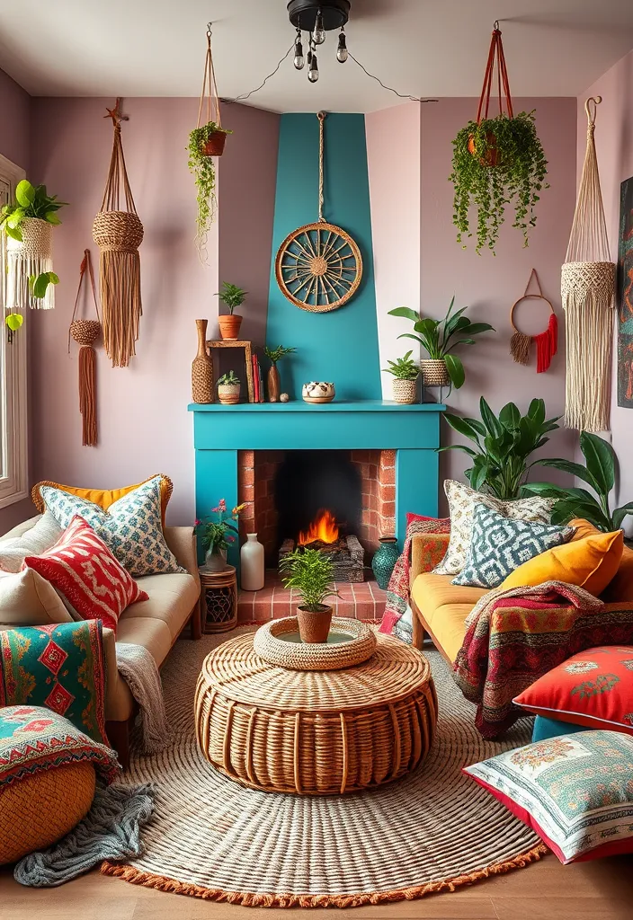21 Corner Fireplace Living Room Layout Ideas That Will Make You Want to Snuggle Up! - 3. Bohemian Bliss