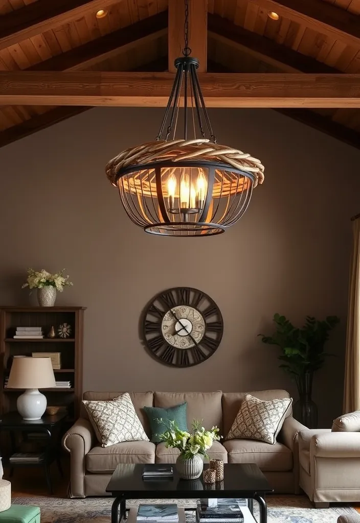 21 Cozy Modern Farmhouse Living Room Ideas You'll Want to Copy! - 12. Feature a Statement Light Fixture