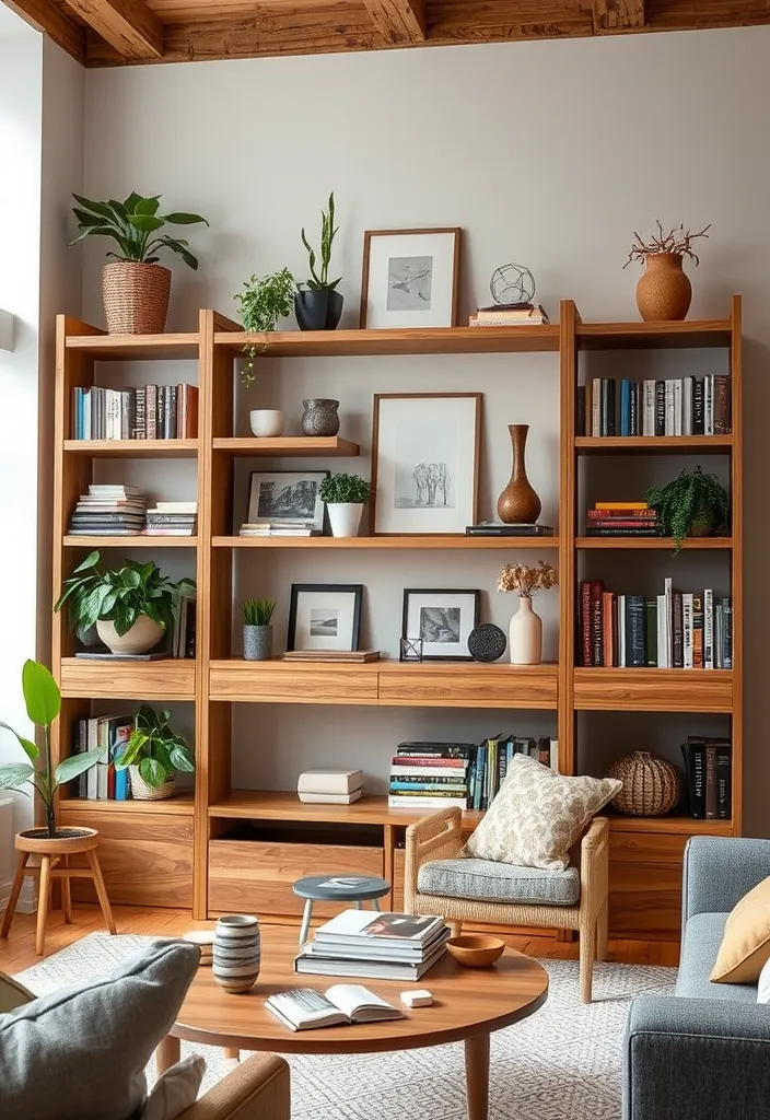 21 Cozy Modern Farmhouse Living Room Ideas You'll Want to Copy! - 13. Use Open Shelving for Display