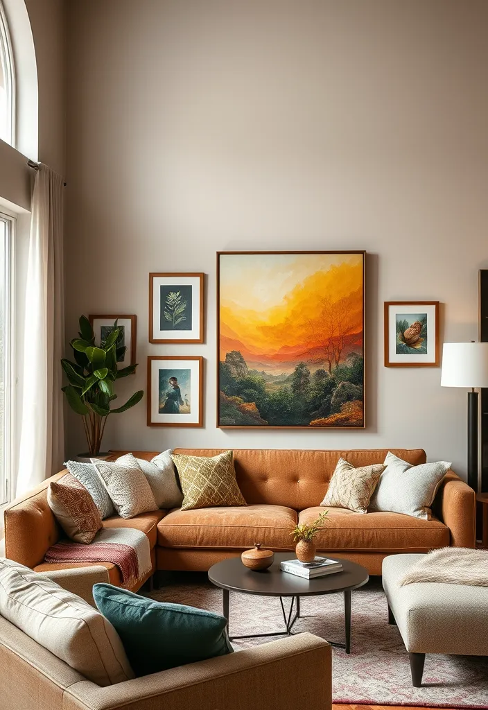21 Cozy Modern Farmhouse Living Room Ideas You'll Want to Copy! - 18. Use Wall Art to Set the Mood