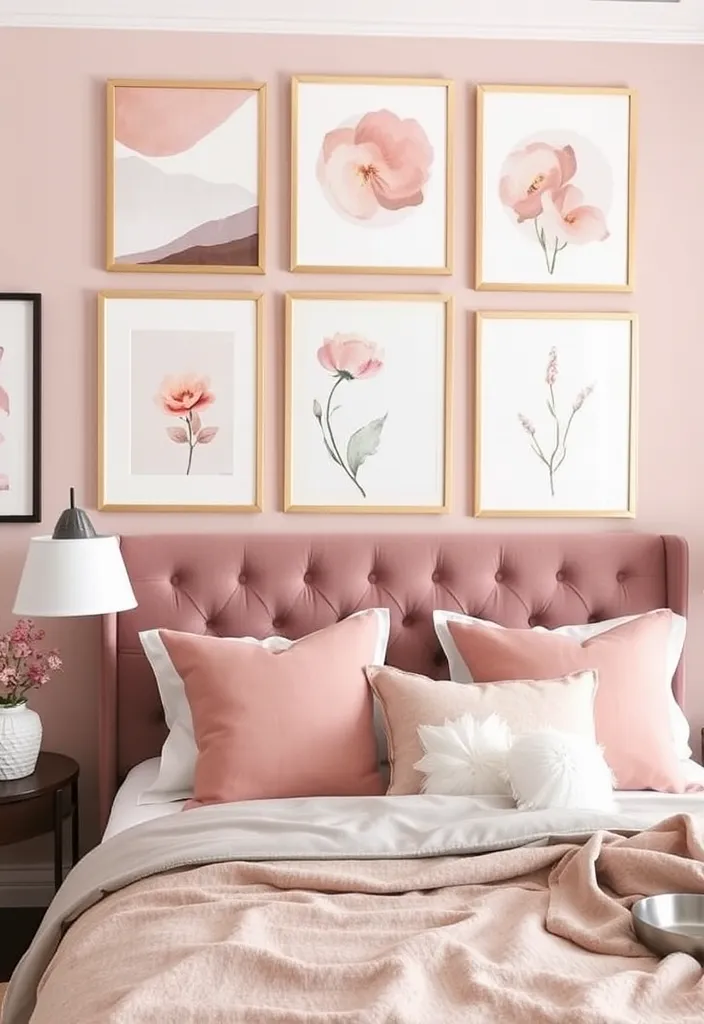 21 Dusty Pink Bedroom Ideas That Will Make You Swoon! - 12. Dusty Pink Wall Art