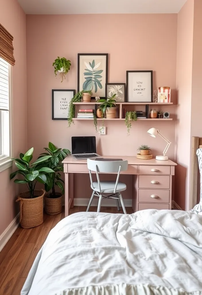 21 Dusty Pink Bedroom Ideas That Will Make You Swoon! - 15. Dusty Pink Home Office Nook