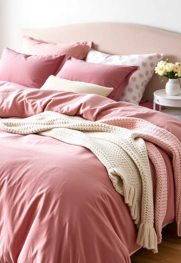 21 Dusty Pink Bedroom Ideas That Will Make You Swoon! - 2. Dusty Pink Bedding