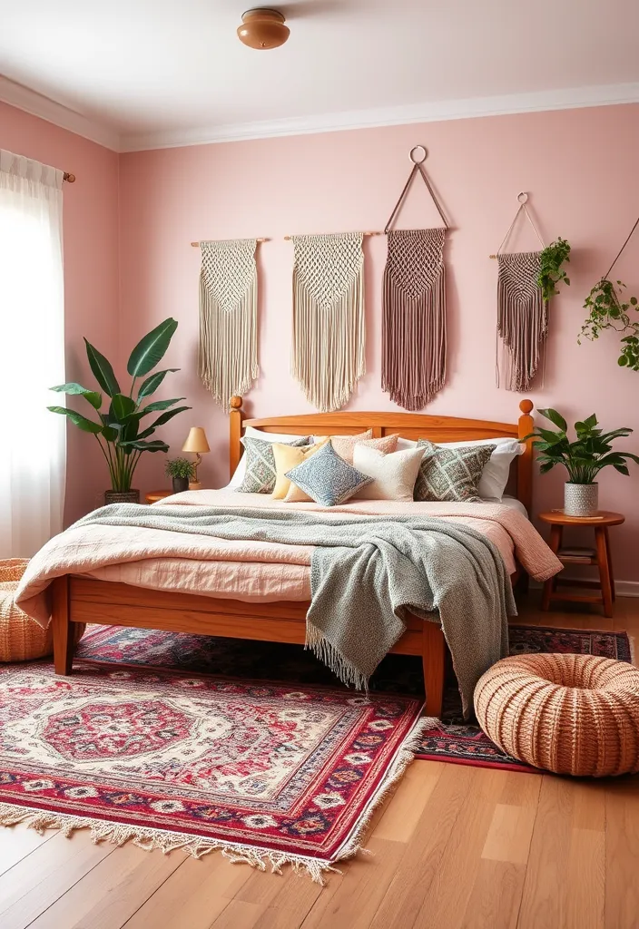 21 Dusty Pink Bedroom Ideas That Will Make You Swoon! - 6. Bohemian Dusty Pink Vibes