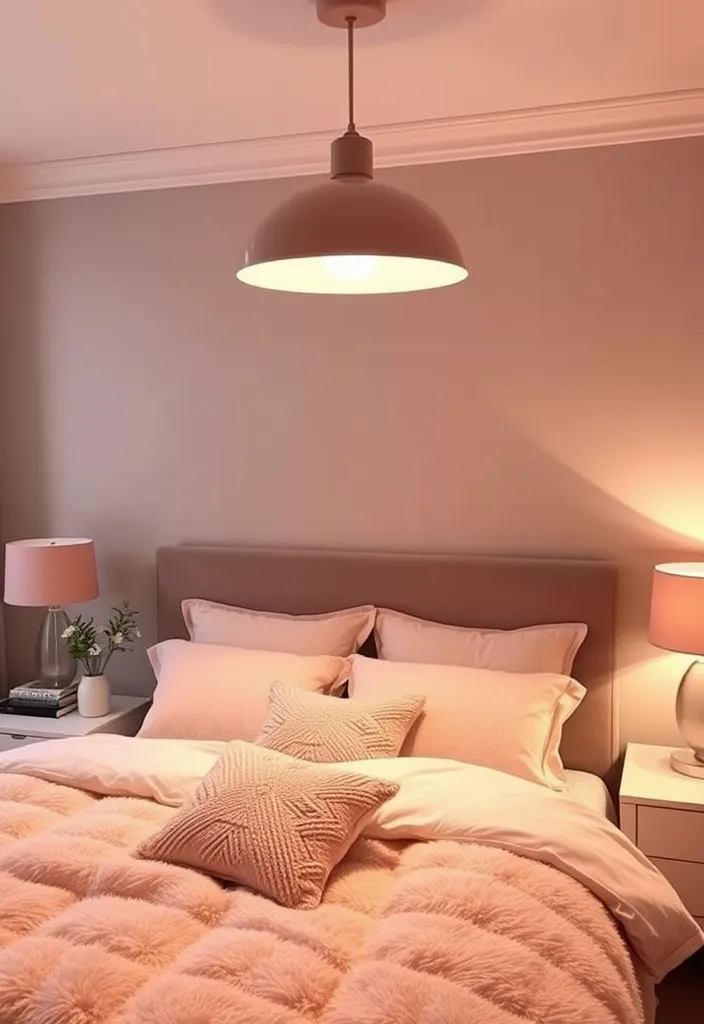21 Dusty Pink Bedroom Ideas That Will Make You Swoon! - 8. Dusty Pink Lighting Fixtures