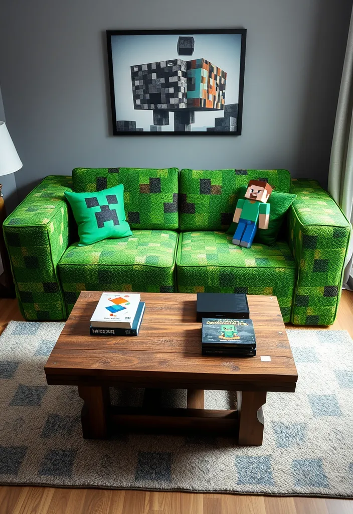 21 Minecraft Living Room Ideas That'll Transform Your Space into a Gamer's Paradise! - 1. The Blocky Couch
