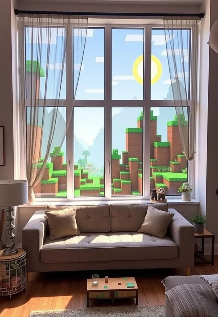 21 Minecraft Living Room Ideas That'll Transform Your Space into a Gamer's Paradise! - 10. Blocky Window Treatments