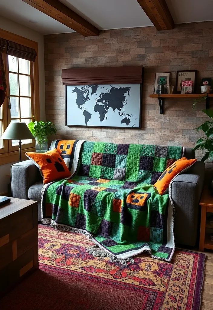 21 Minecraft Living Room Ideas That'll Transform Your Space into a Gamer's Paradise! - 12. Pixelated Throw Blankets