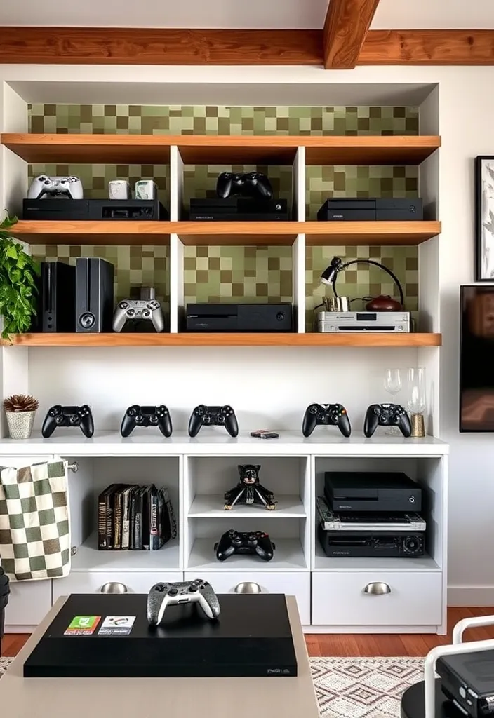 21 Minecraft Living Room Ideas That'll Transform Your Space into a Gamer's Paradise! - 13. Gaming Equipment Display
